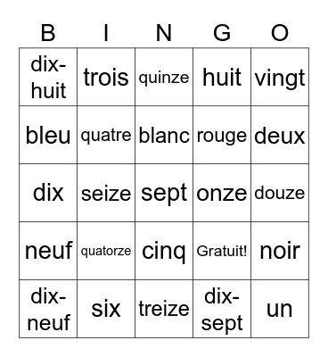 French Bingo Card