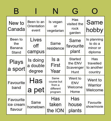 ENV Orientation Bingo Card