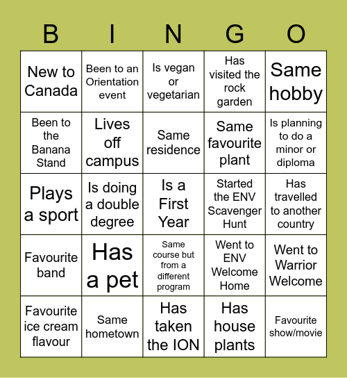 ENV Orientation Bingo Card