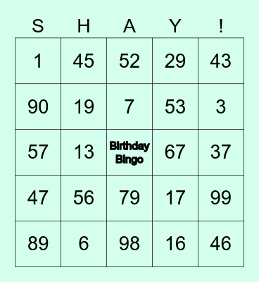 Happy Birthday Bingo Card