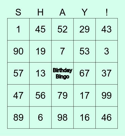 Happy Birthday Bingo Card