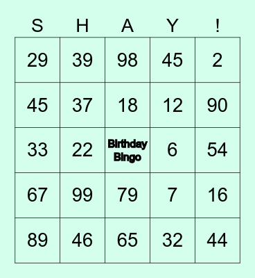 Happy Birthday Bingo Card