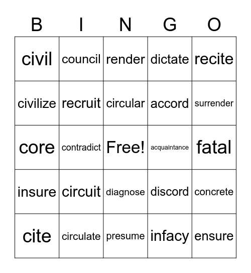 day 21 Bingo Card