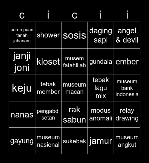 punya chichi Bingo Card