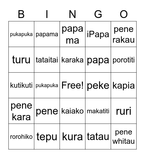 Te Reo - Classroom Objects Bingo Card