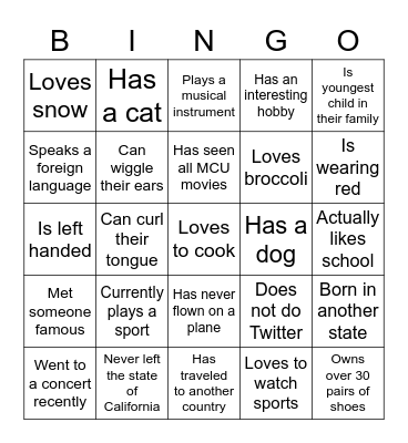 Icebreaker Bingo Card