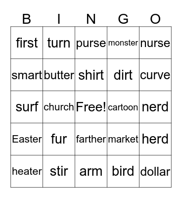 r controlled vowels  Bingo Card