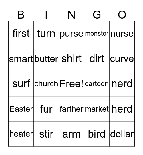 r controlled vowels  Bingo Card