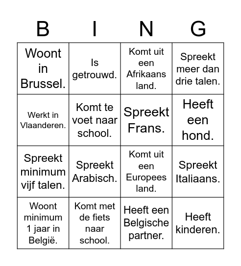 Bingo: kennismaken Bingo Card