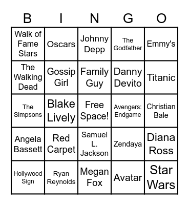 Hollywood Bingo Card