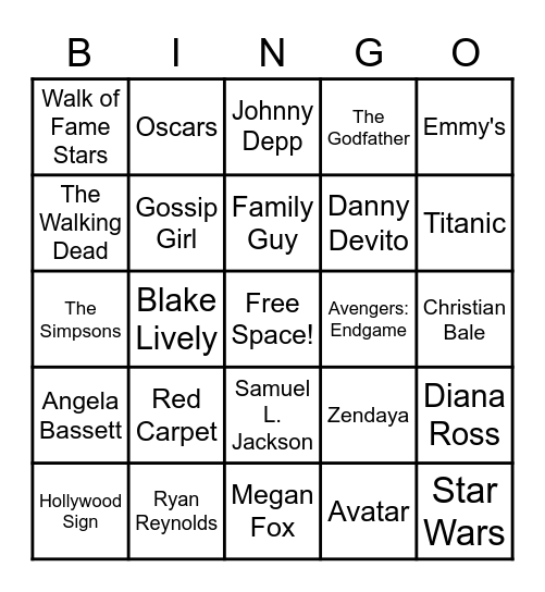 Hollywood Bingo Card
