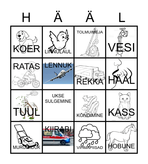 Outdoor voice Bingo Card