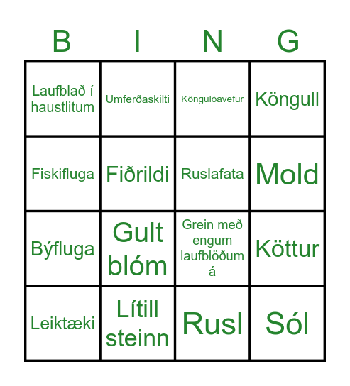 Náttúru bingó Bingo Card