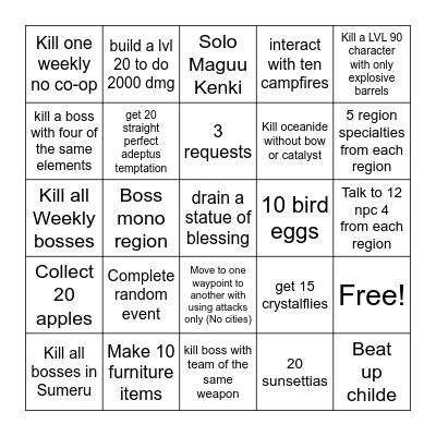 The Ultimate Genshin Bingo! Bingo Card