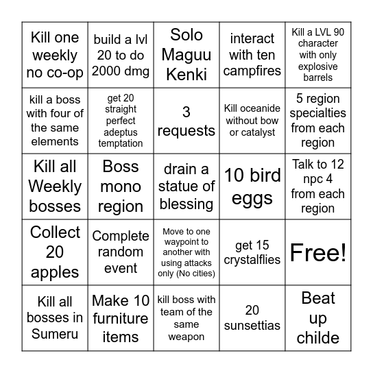 The Ultimate Genshin Bingo! Bingo Card