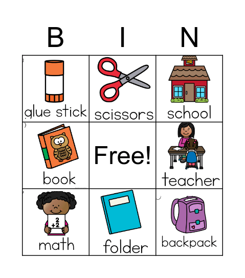 School Words Bingo Card