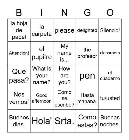 FOV Spanish Bingo Weeks 1-3 Bingo Card