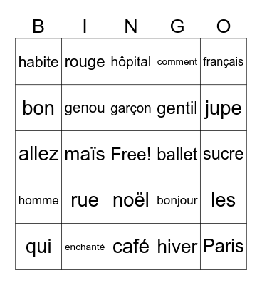 French Pronunciation Bingo Card