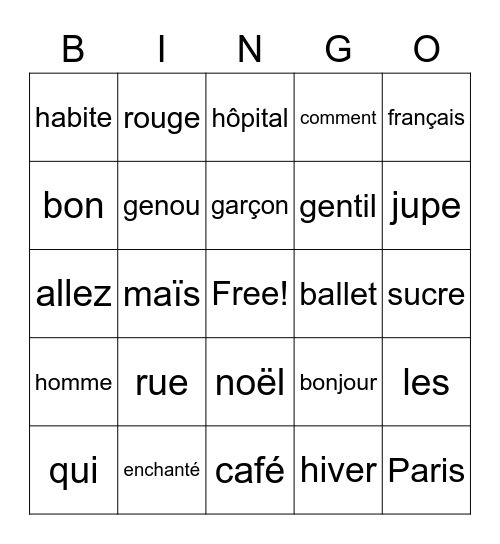 French Pronunciation Bingo Card