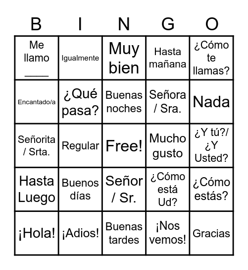 Para Empezar 1.1 Bingo Card