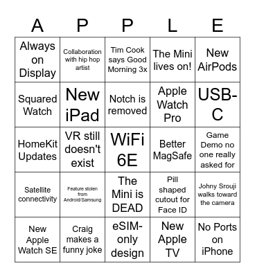 Apple Event September 2022 Bingo Card