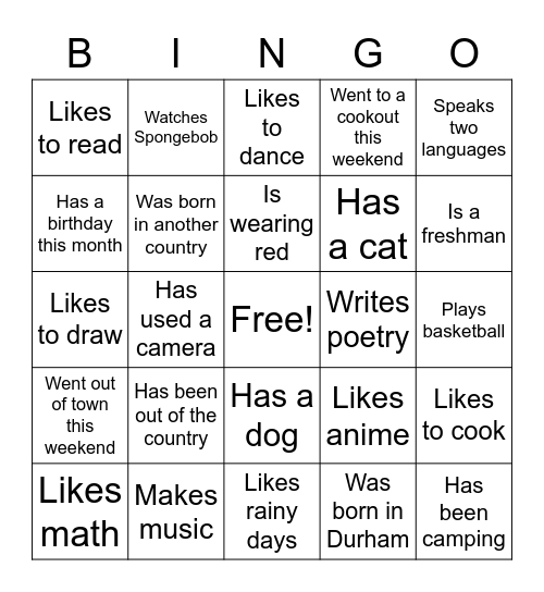 Untitled Bingo Card