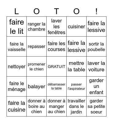 Les Corvées Bingo Card