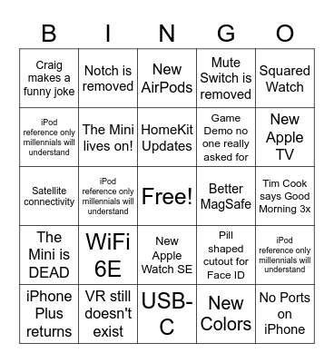 Apple Event September 2022 Bingo Card