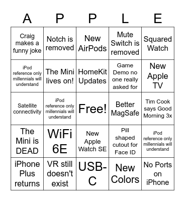 Apple Event September 2022 Bingo Card