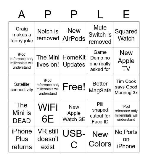 Apple Event September 2022 Bingo Card