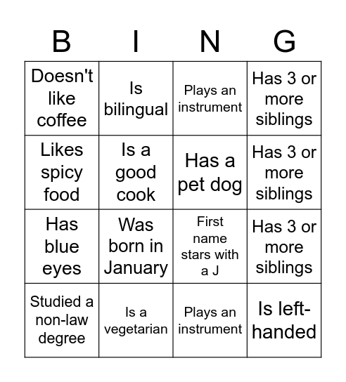 Clyde's Induction Bingo Card