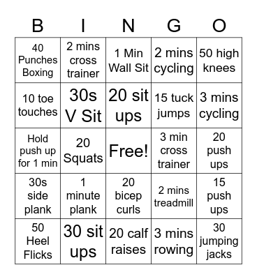 Fitness Bingo Card