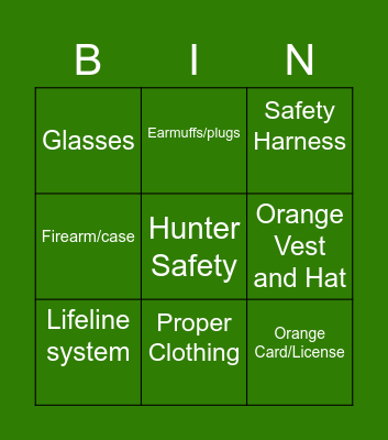 Hunter Safety Bingo Card