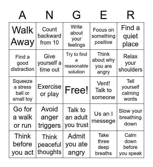 Coping With Anger Bingo Card