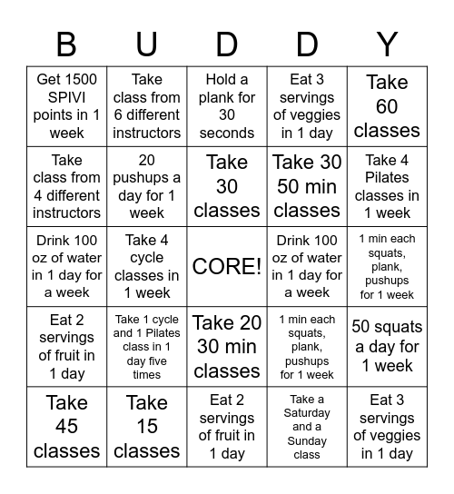 Core Buddy Bingo Card