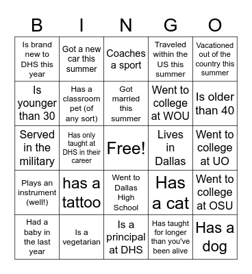 Meet The Staff BINGO! Bingo Card
