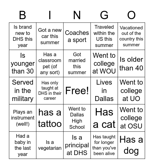 Meet The Staff BINGO! Bingo Card