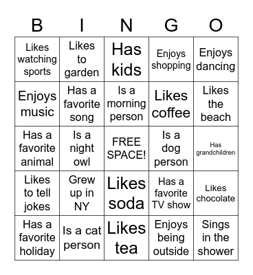 Get To Know You Bingo Card