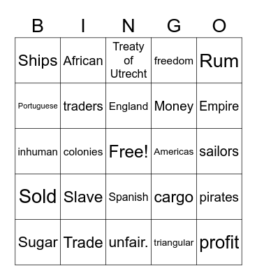 Slave Trade Lesson 1 Bingo Card