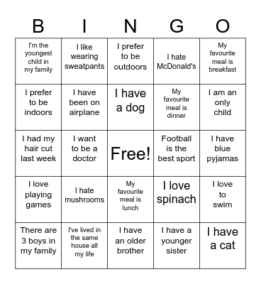 Ice breaker Bingo Card