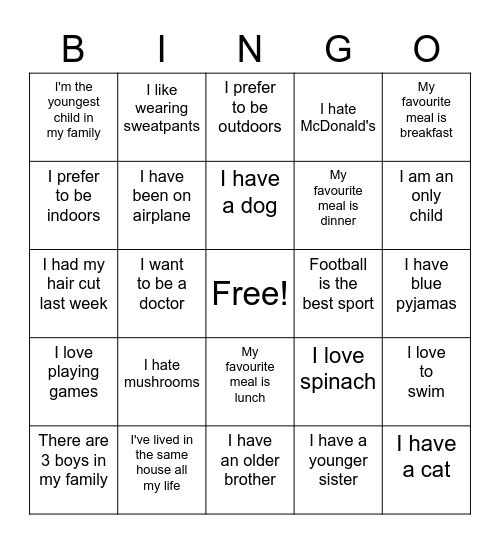 Ice breaker Bingo Card