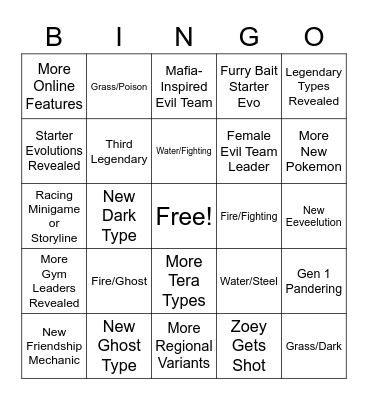 Pokemon ScarVio Bingo 3 Bingo Card