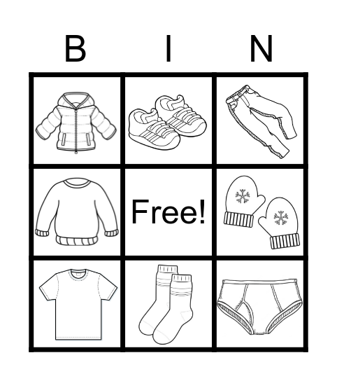 CLOTHES Bingo Card