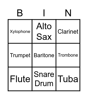 Band Instruments Bingo Card