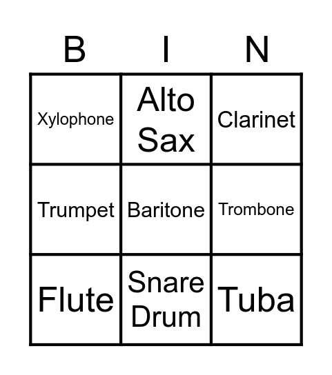 Band Instruments Bingo Card