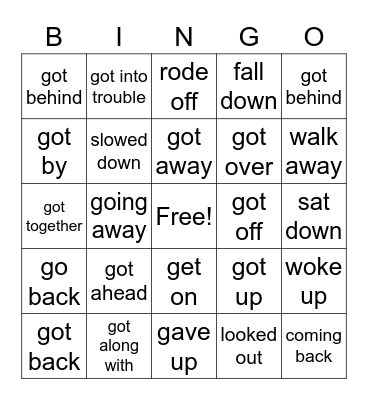 phrasal verbs with "get" Bingo Card