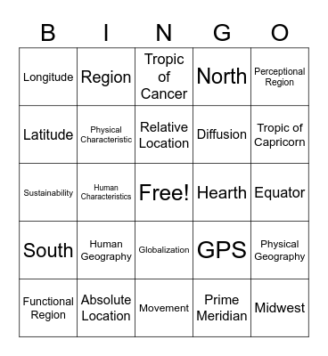 Vocabulary Bingo Card