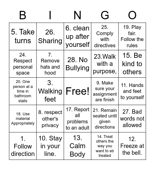 Seibert Bingo Card