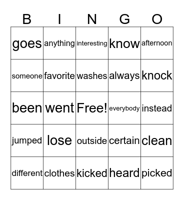 Word Wall Bingo Card