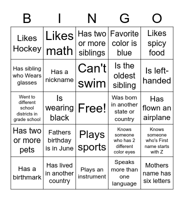 Find Someone Who Bingo Card
